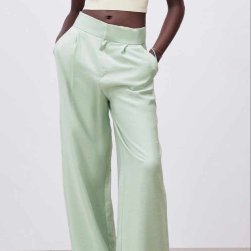 Zara Full Length Wide Leg Pants Mint Green